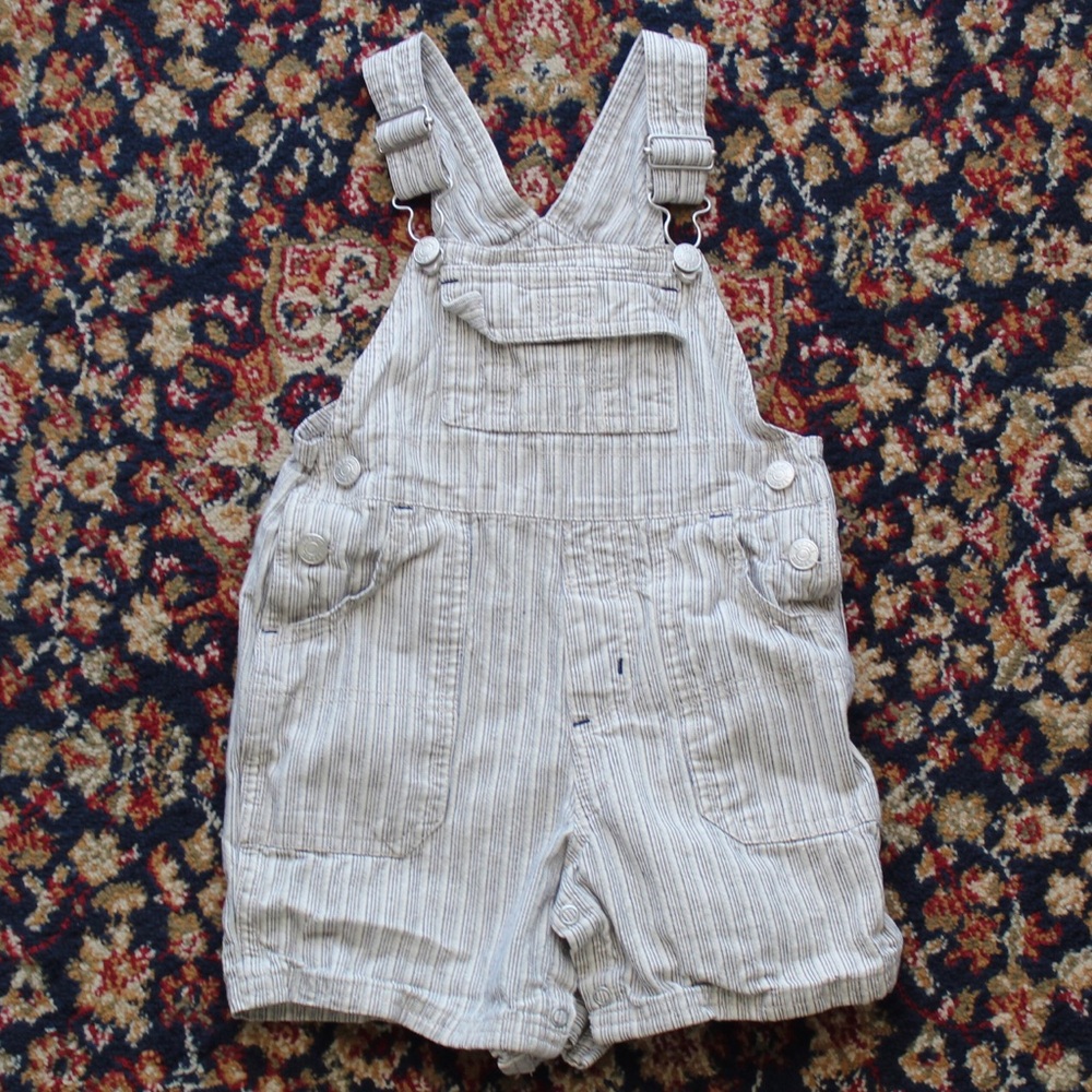 Vintage Sesame Street striped overall shorts toddler size 2t snap button